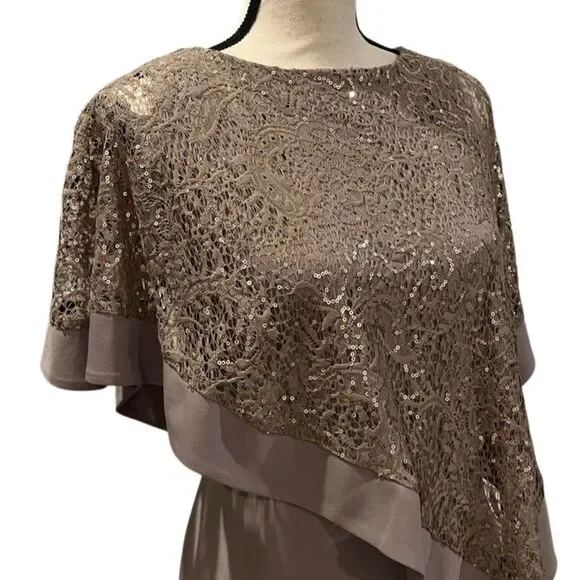 R&M Richard’s Asymmetrical Sequin Patterned Poncho Sheath Dress - Picture 6 of 11